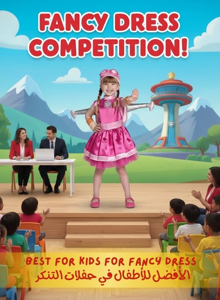 بريميم زي سكاي من باو باترول للبنات - فستان وردي خارق للأطفال، مناسب للحفلات التنكرية وأعياد الميلاد والحفلات ذات الطابع الخاص - Image 3